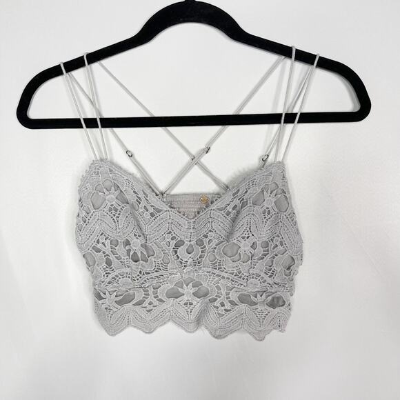 Free People One XSmall Gray Ilektra Bralette Lace Crochet Cropped Tank Straps - Picture 1 of 9